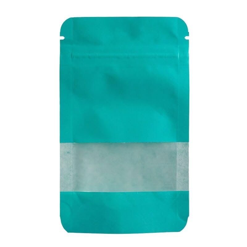 Weedness Kraft Paper Bags, Turquoise, 50 Count, 14 x 8.5 cm, with Viewing Window