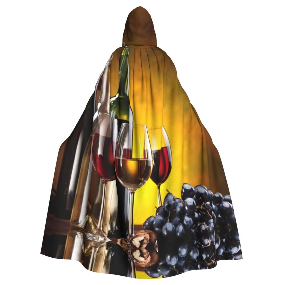 Wine and Drink Print Hooded Cape for Adults