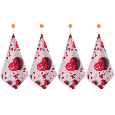 FHECVBN 4-Pack 30 x 30 cm Washable Printed Towels with Hanging Loops