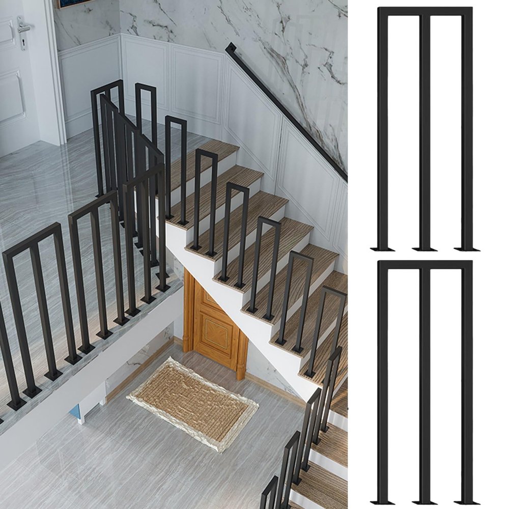 GLMGBP Black Square Iron Stair Railing for Verandas and Decks, U-/M-Shaped, Indoor/Outdoor, 70 cm (27.5 in), 2-Piece