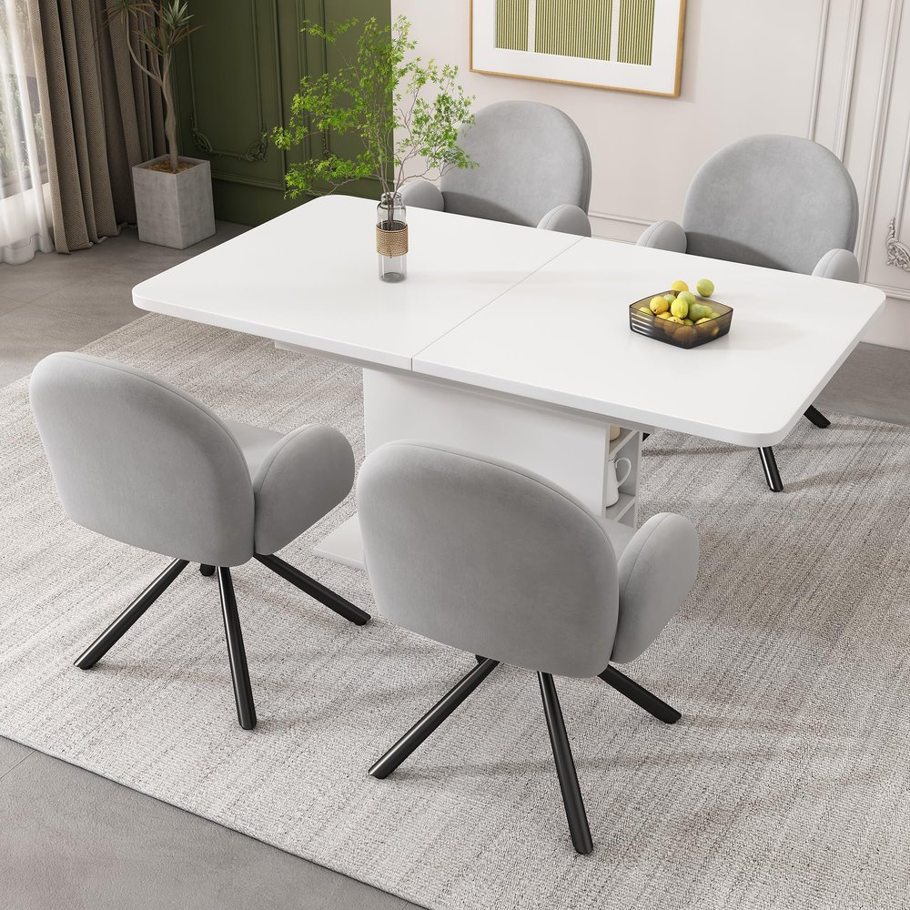 Moimhear Swivel Dining Chairs, Velvet, Set of 4, with Armrests, Gray