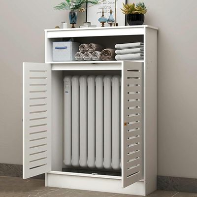 XDRGOOIUY Radiator Cover Cabinet with Double Doors and Storage Shelves