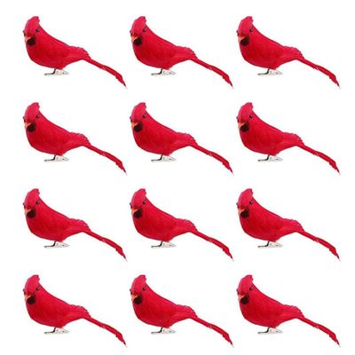 Rachlicy 12-Piece Artificial Cardinal Birds with Clips for Christmas Tree Decor