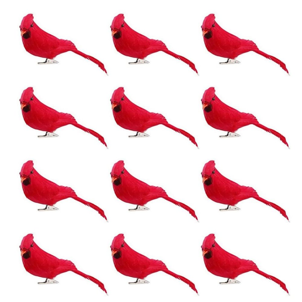Rachlicy 12-Piece Artificial Cardinal Birds with Clips for Christmas Tree Decor