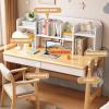 Yadlan Height-Adjustable Kids' Desk with Cabinet, Drawers, Hooks, and Storage, Solid Wood, White, 120 cm view 2