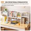 Yadlan Height-Adjustable Kids' Desk with Cabinet, Drawers, Hooks, and Storage, Solid Wood, White, 120 cm view 4