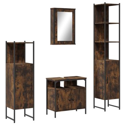 vidaXL 4-Piece Bathroom Furniture Set, Smoked Oak Engineered Wood