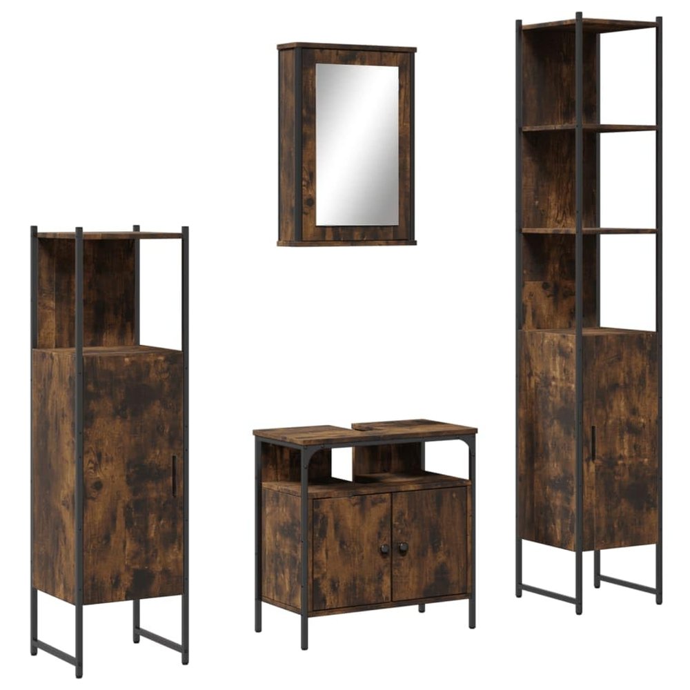 vidaXL 4-Piece Bathroom Furniture Set, Smoked Oak Engineered Wood