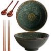 Sightday 2-Piece Noodle Bowl Set, 1,200 ml Ceramic Bowls for Pasta, Snacks, Soup, Salad and Muesli, Green, with Ramen Spoons and Chopsticks view 1