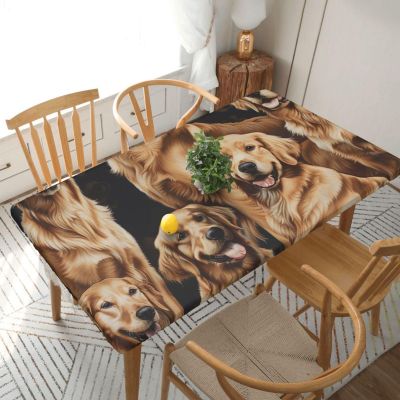 DCARSETCV Golden Retriever Floral Tablecloth, Elastic Edge, Fits 150 cm