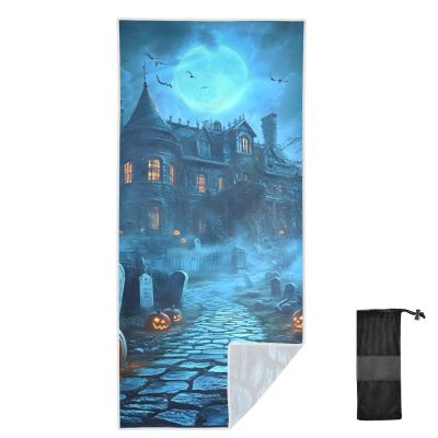 Joitme Halloween Pumpkin Castle Dark Camping Towels, M-Gray, Pool & Sand-Resistant Beach Towels
