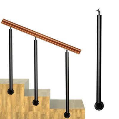 Outdoor Stair Railing, Black Wrought-Iron Adjustable Side-Mount Posts, 75 cm