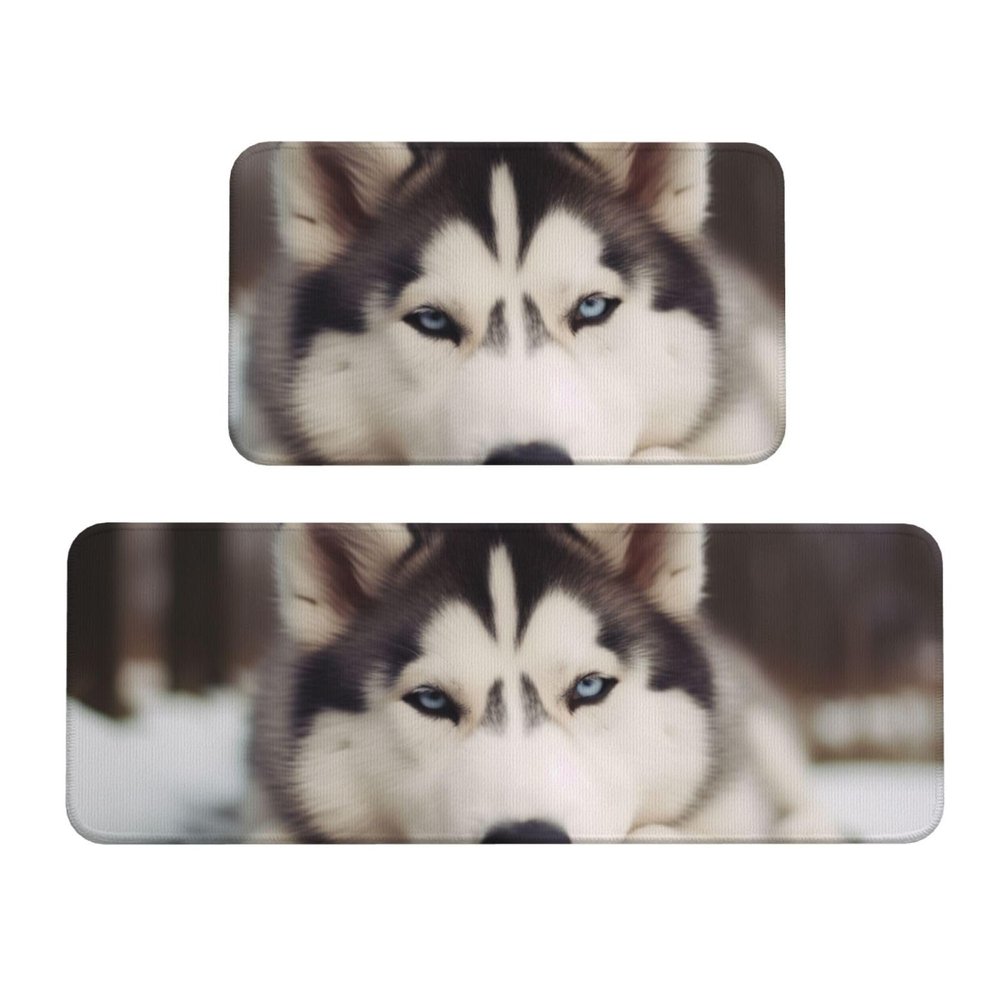 JTKREZ Husky Dog-Printed Kitchen Mats, Non-Slip, Absorbent, 2-Piece Set