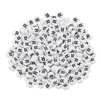 PATIKIL Round Letter Beads, 300 Pcs, Letter R, Acrylic Alphabet Beads, White with Black Letters