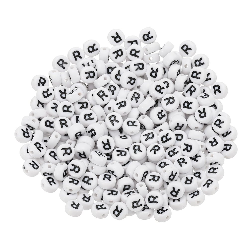 PATIKIL Round Letter Beads, 300 Pcs, Letter R, Acrylic Alphabet Beads, White with Black Letters