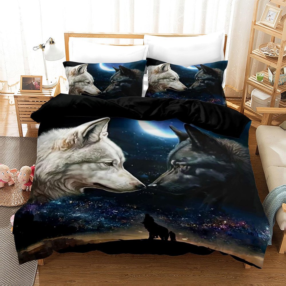 IUNTWEIE Wolf Bedding Set 135 x 200 cm, 3D Wolf Duvet Cover with Zipper and 2 Pillowcases