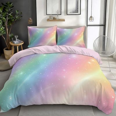 Kids' Bedding Set 200 x 200 cm, Rainbow and Stars Duvet Cover with Zipper, 2 Pillowcases