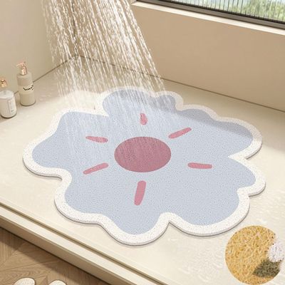 Surwin Non-Slip Shower Mat, Soft Flower PVC Loofah Bath Mat, 70 x 70 cm, Light Blue