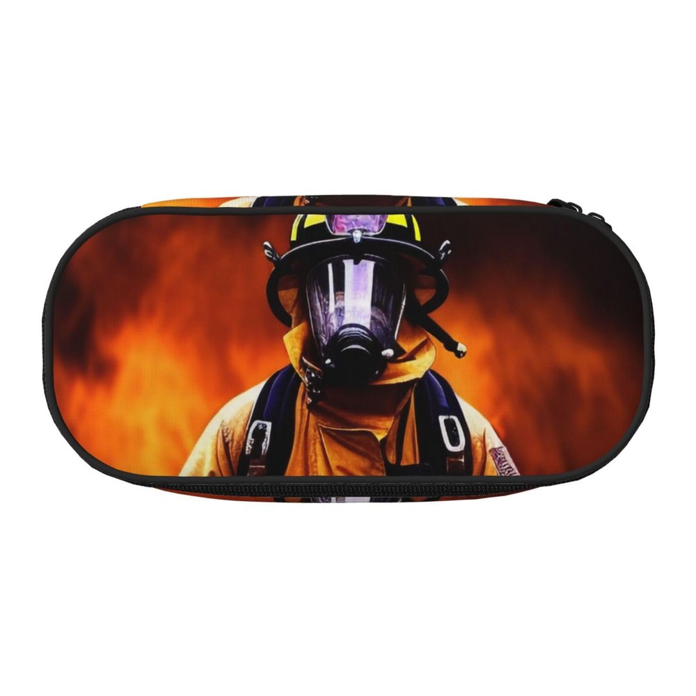 BNVSADC Firefighter Flame Print Double-Zipper Pencil Case