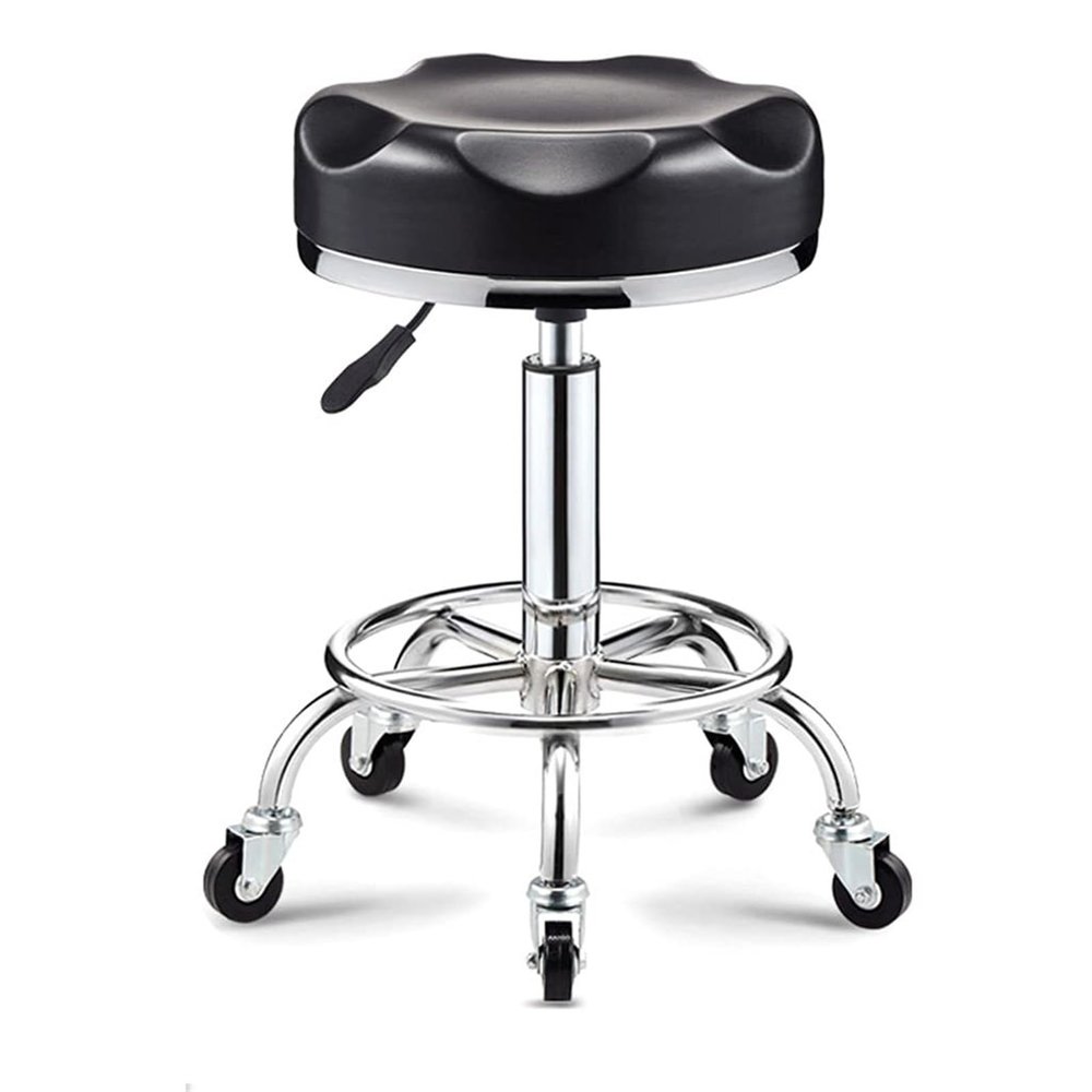 SZPLLZY Rolling Adjustable Swivel Stool with Wide Round Seat, Black
