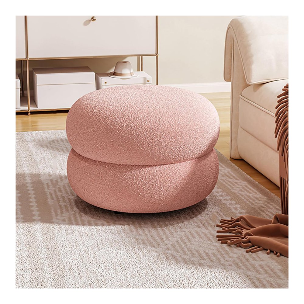 JTWWDM Round Ottoman Footstool, Upholstered Wool-Plush Pouf Stool, Lambswool Makeup Stool for Small Spaces, 35 x 35 x 22 cm (14 x 14 x 9 in)