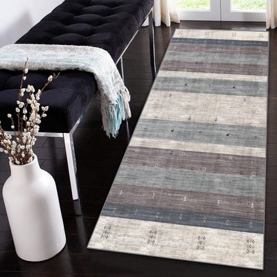 Siunwdiy Moroccan Runner Rug, Non-Slip, Brown and Gray, Washable, 60 x 100 cm