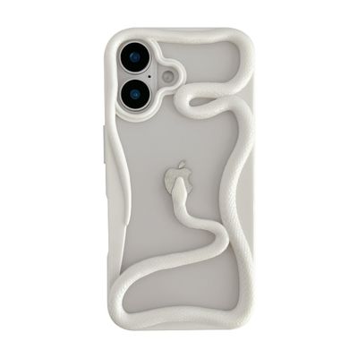 FLIRACON Protective Case for iPhone 16 Pro, Cute 3D Snake Design, Soft, White