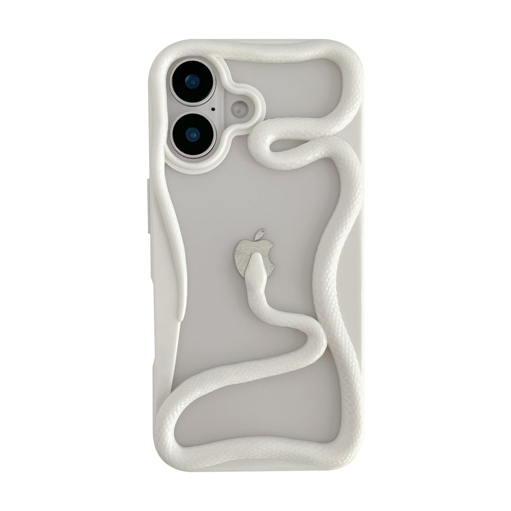 FLIRACON Protective Case for iPhone 16 Pro, Cute 3D Snake Design, Soft, White