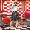 1950s Poodle Skirt Outfit for Women, Sock Hop Costume with Polo Shirt and Accessories, Black and White Polka Dot, XL view 2