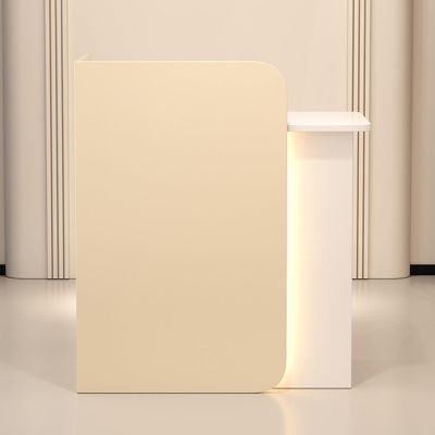 KUGGKKTP Small Reception Desk with LED Lighting and Lockable Drawers, Almond, 1.80 x 45 x 95 cm