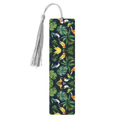 Tropical Birds and Leaves Wooden Bookmark with Tassel