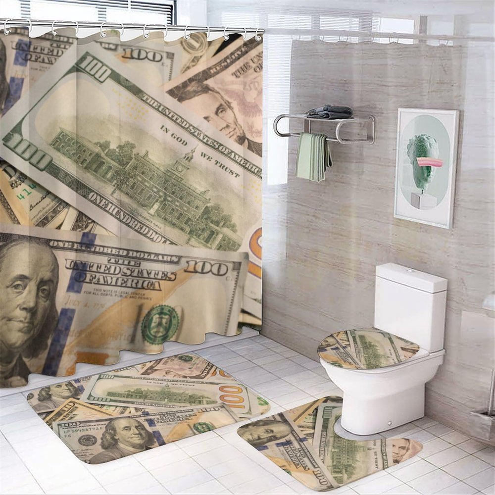 4-Piece US Dollar Bill Pattern Bathroom Set