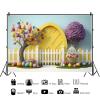 YongFoto 3 x 2.5 m Happy Easter Photography Backdrop with Colorful Eggs, Blooming Tree, Arch and Fence view 2