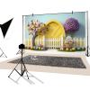 YongFoto 3 x 2.5 m Happy Easter Photography Backdrop with Colorful Eggs, Blooming Tree, Arch and Fence view 3