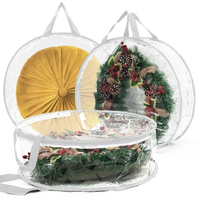 Transparent Christmas Wreath Storage Bag, Plastic, with Double Zippers and Reinforced Handles, White, 76.2 cm, 2-Pack