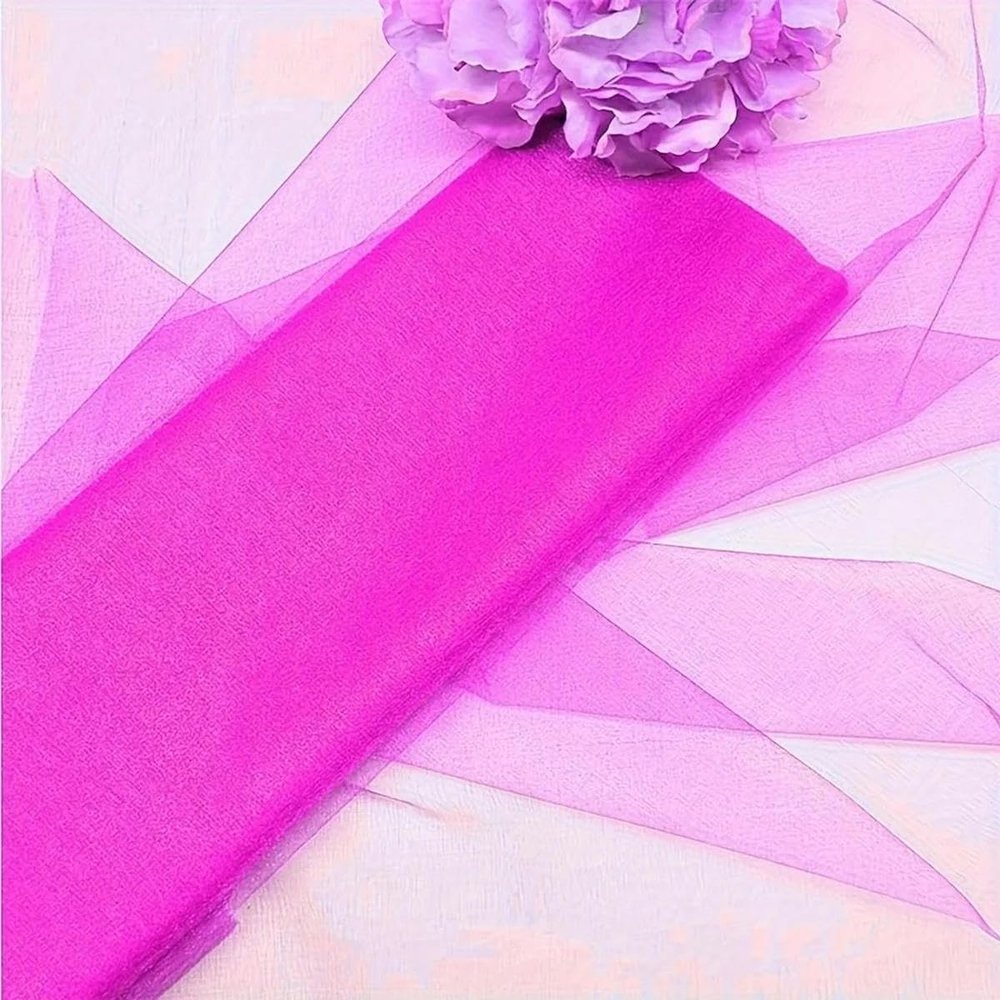 MRESXT 5 m x 48 cm Transparent Crystal Organza Tulle Roll, Light Pink