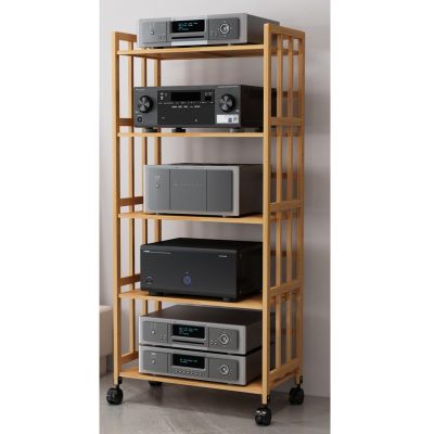 Wooden DVD Player Stand for 20–31-Inch TVs, Mobile Audio Rack Tower Cabinet with Turntable Holder for Living Room or Office (5 Tiers, 158 cm High, 80 cm Long, 5 Tiers, 80 cm High)