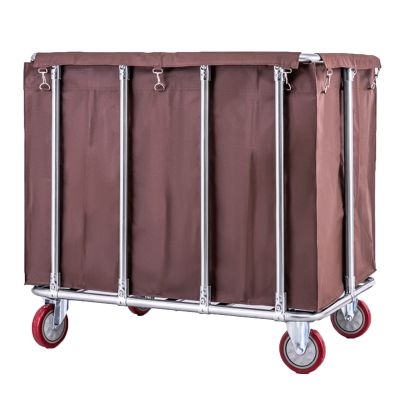 Sturdy Laundry Basket with Wheels and Stainless Steel Frame, Waterproof Oxford Fabric Trolley for Home and Hotel (Brown, Gray A)