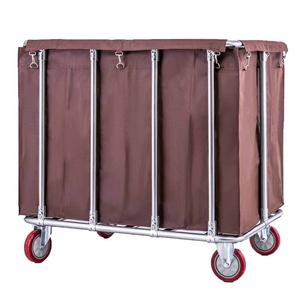 Sturdy Laundry Basket with Wheels and Stainless Steel Frame, Waterproof Oxford Fabric Trolley for Home and Hotel (Brown, Gray A)