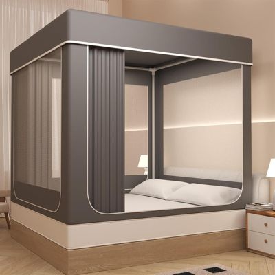 Pop-Up Bed Tent for Queen-Size Bed, Blackout and Breathable Mesh Canopy, Lightweight, Portable, Gray, 120 x 200 cm