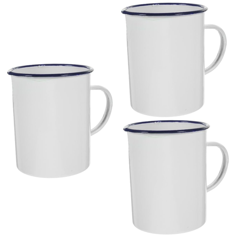 Ciieeo 3-Piece Enamel Measuring Cup Set, 1,000 mL, White, with Lids