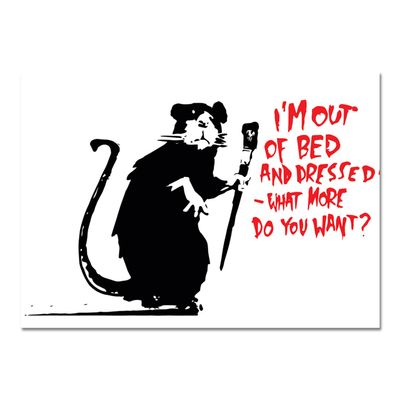 Giallobus Banksy Painting, “I’m Out of Bed and Dressed,” Acrylic Glass, 50 x 35 cm