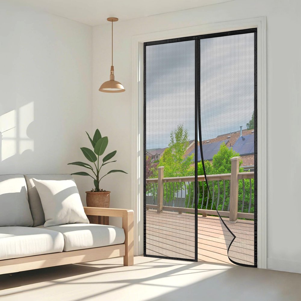 Wzlxcxxy Magnetic Fly Screen Door for Balcony, 185 x 180 cm, Black