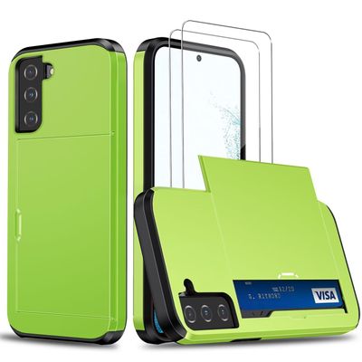 Beajew Samsung Galaxy S22 Plus Case with 2 Screen Protectors, Card Slot, Green