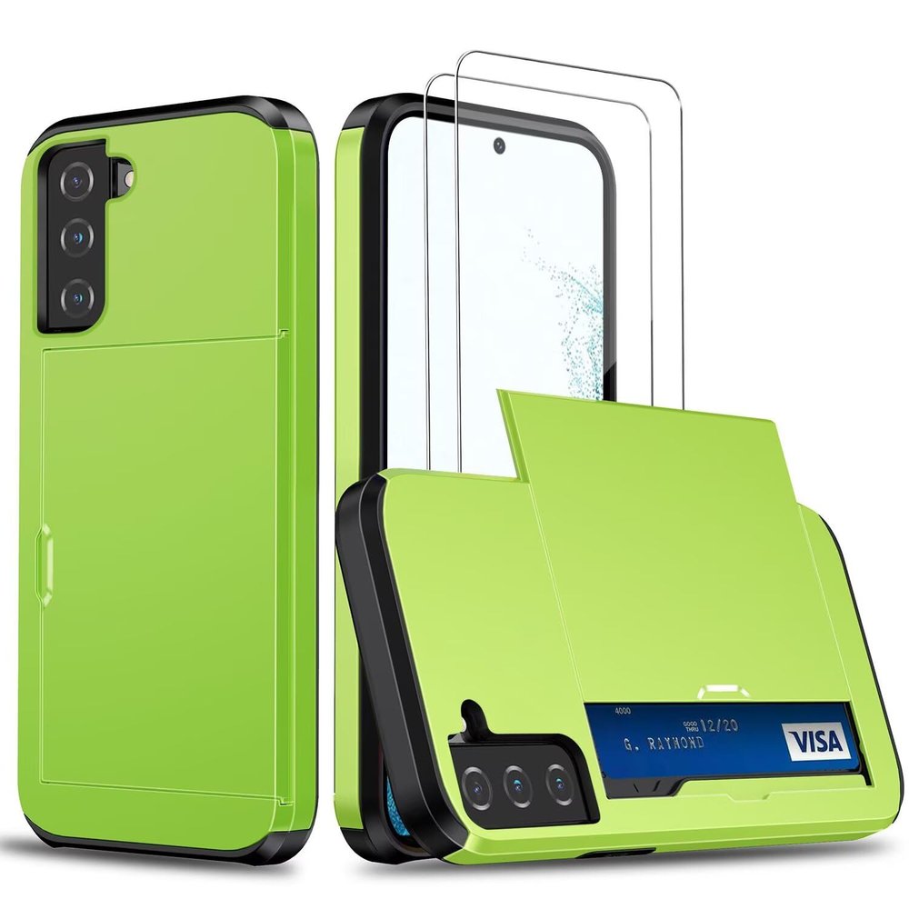 Beajew Samsung Galaxy S22 Plus Case with 2 Screen Protectors, Card Slot, Green