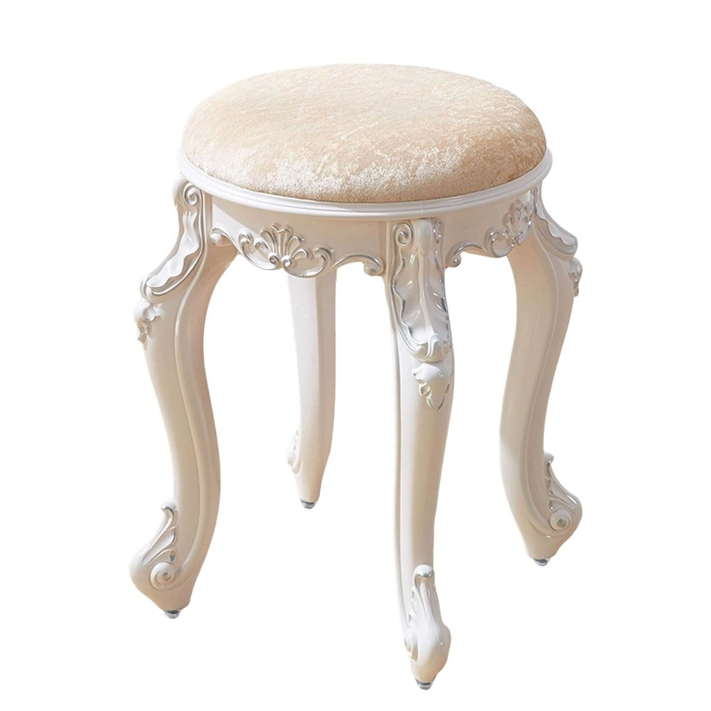 Round Vanity Stool, 43 cm, Gold Velvet with Silver Legs