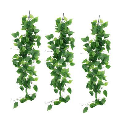3 Artificial Vine Ornaments with Green Leaves for Wall Decor