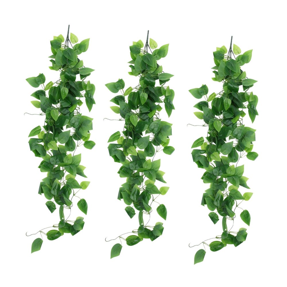 3 Artificial Vine Ornaments with Green Leaves for Wall Decor
