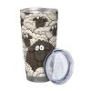 FJWSLCH 590 ml Stainless Steel Tumbler with Lid and Straws, Vacuum-Insulated, Black-and-White Sheep view 2