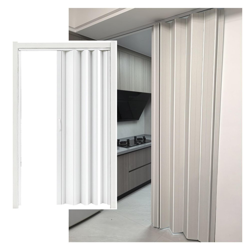 Customizable Interior Accordion Folding Door with Aluminum Alloy Frame, 63 x 80 in